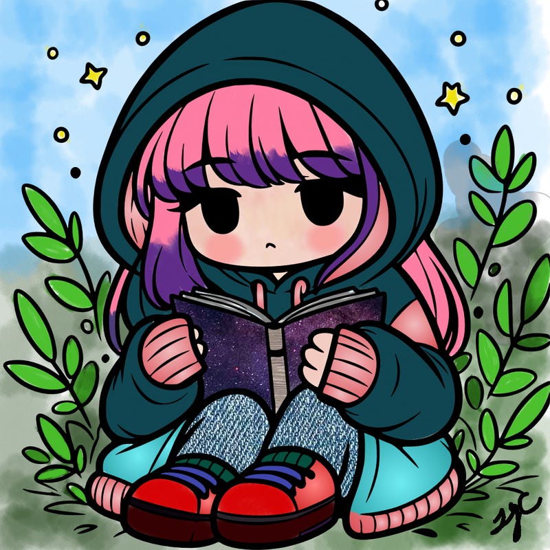 girl in oversized hoodie reading a book