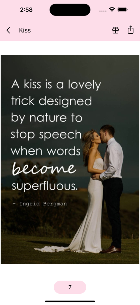 Best Romantic Love Quotes - A romantic quote about kissing by Ingrid Bergman displayed over a photo of a couple kissing