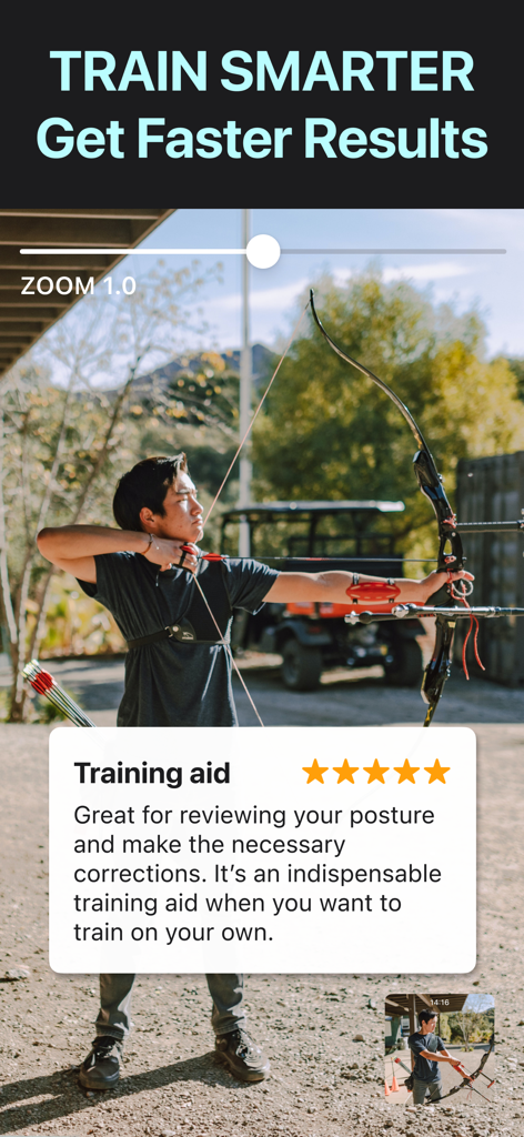 An archer using Video Delay app for instant posture analysis and solo training feedback