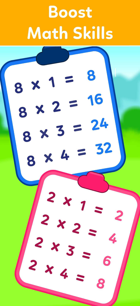 Multiplication Games For Kids+ - Educational multiplication tables for kids on colorful clipboards