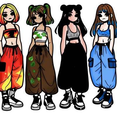 girls with crop top with baggy pants