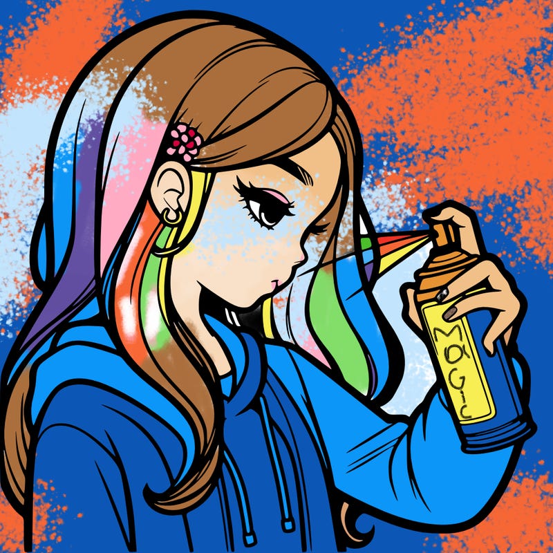 a realistic girl spray painting