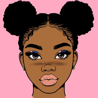 realistic black woman with two buns