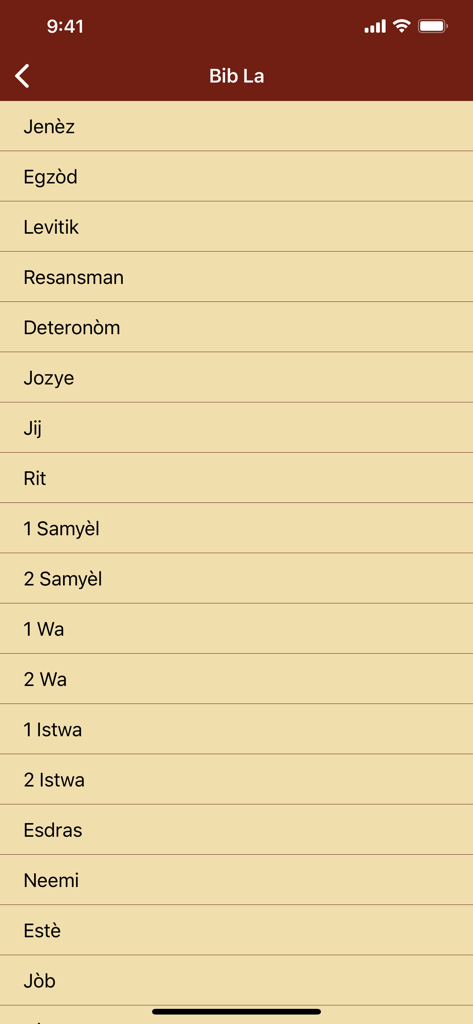 A list of books of the Bible in Haitian Creole including Jenez and Egzod