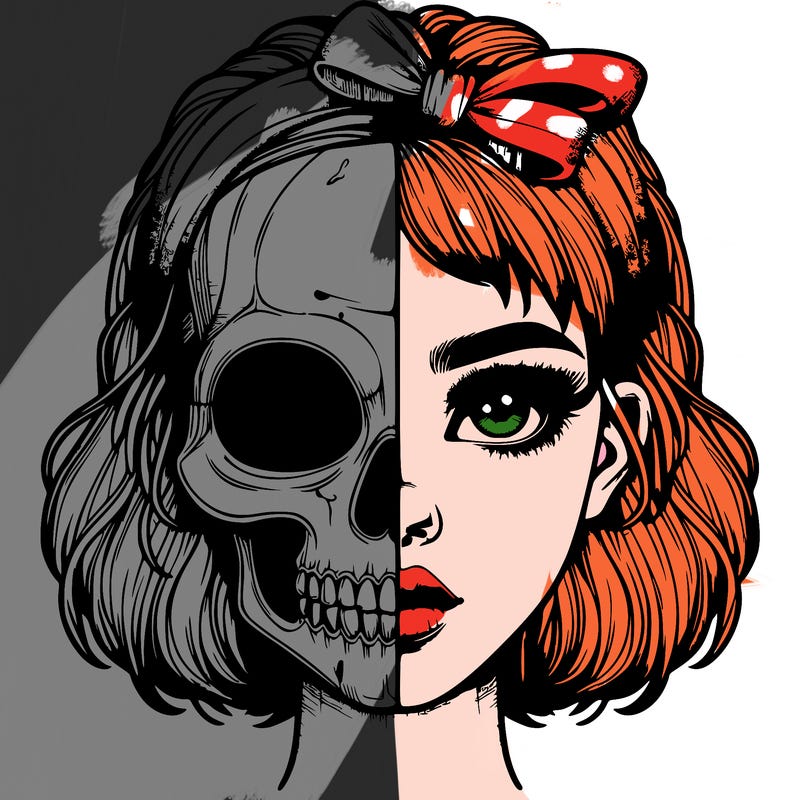 realistic girl with half skull mask