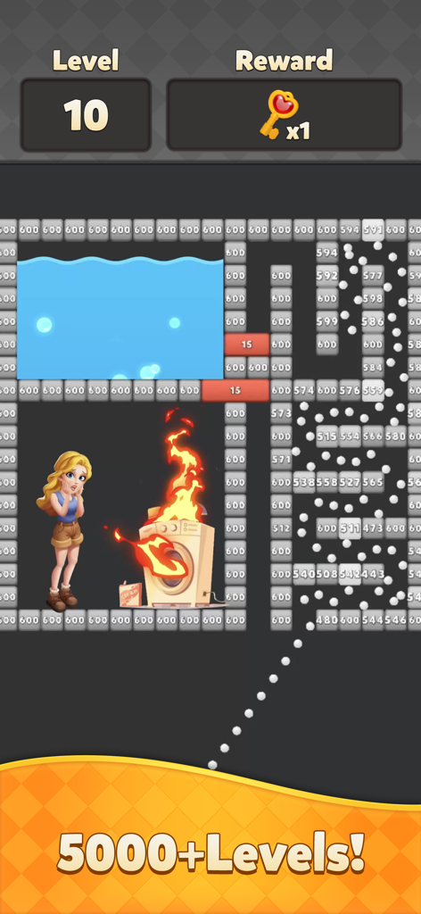 Bricks Legend - Bricks Legend mobile game level 10 with brick breaking mechanics and a rescue puzzle.