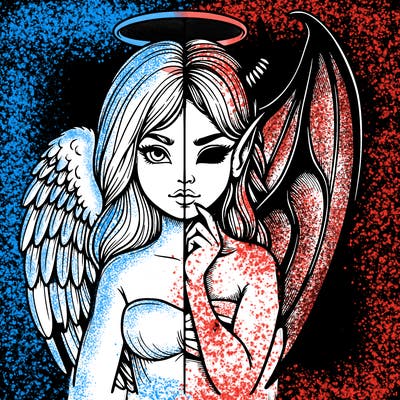 realistic angel half demon