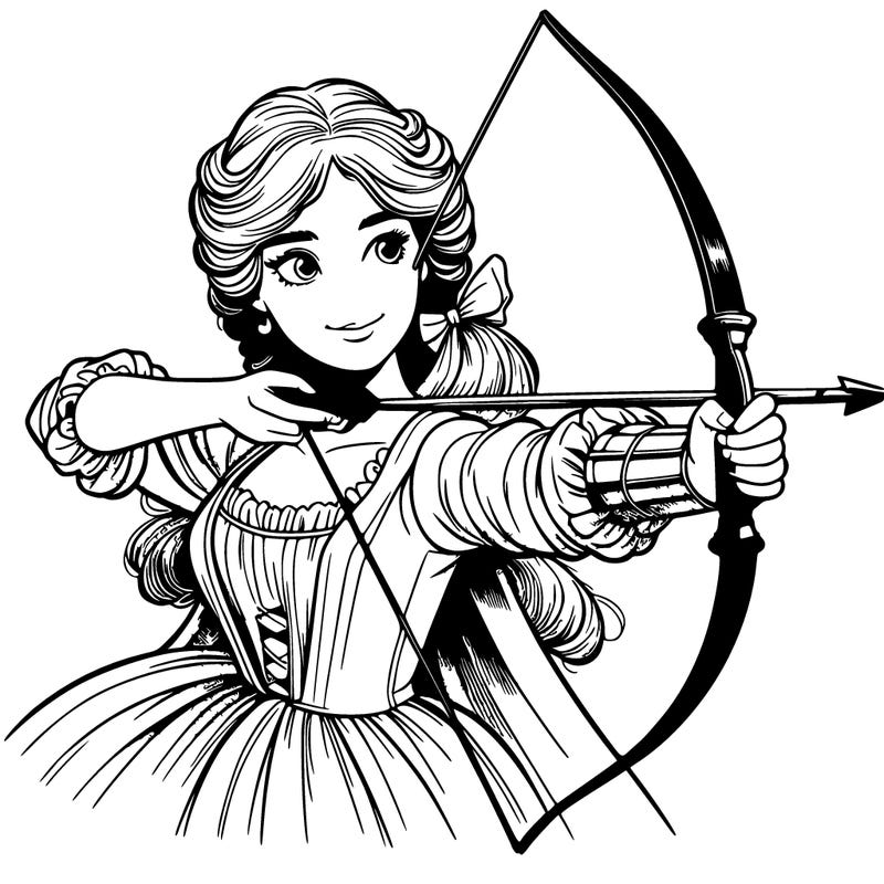 realistic regency girl shooting bow and arrow