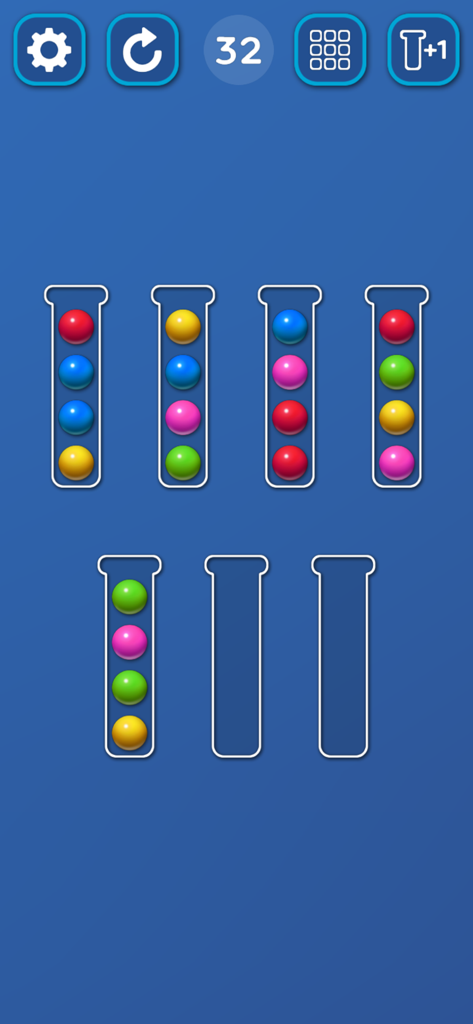 Sort Ball: Arrange Color Tubes - Sort Ball puzzle game screen with colored balls in glass tubes