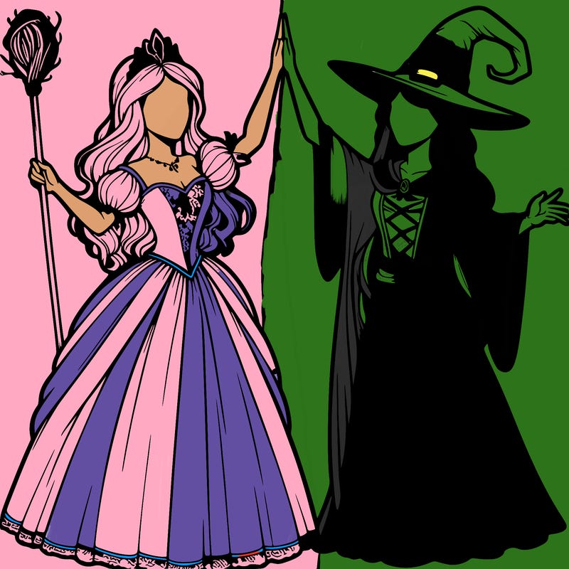 detailed realistic split of a princess and a witch