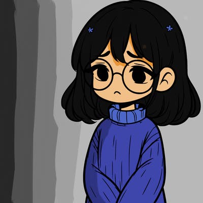 sad girl with glasses in a sweater