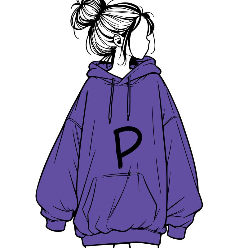 realistic girl with a oversized sweatshirt on and a bun