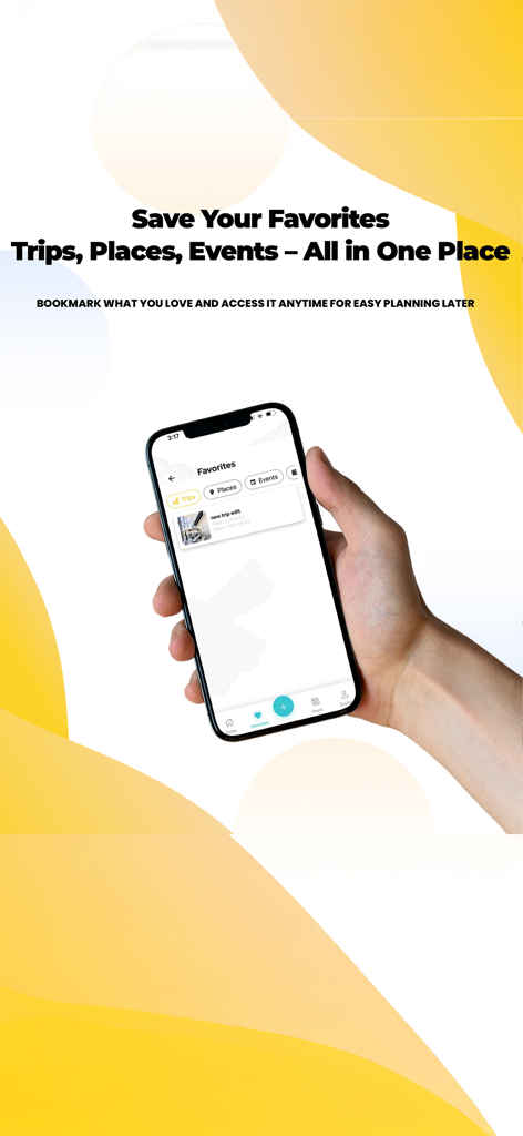 Discover Jordan app favorites screen for saving trips and places