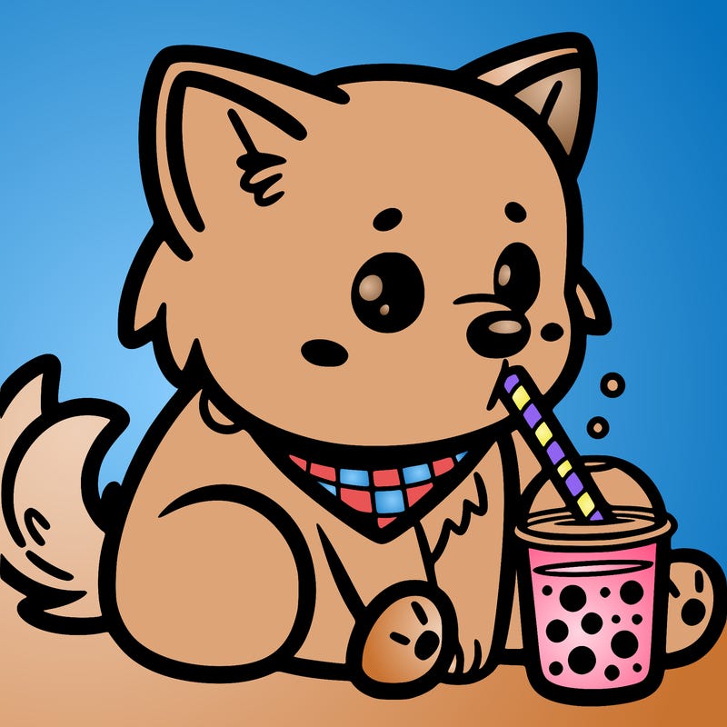 dog drinking boba