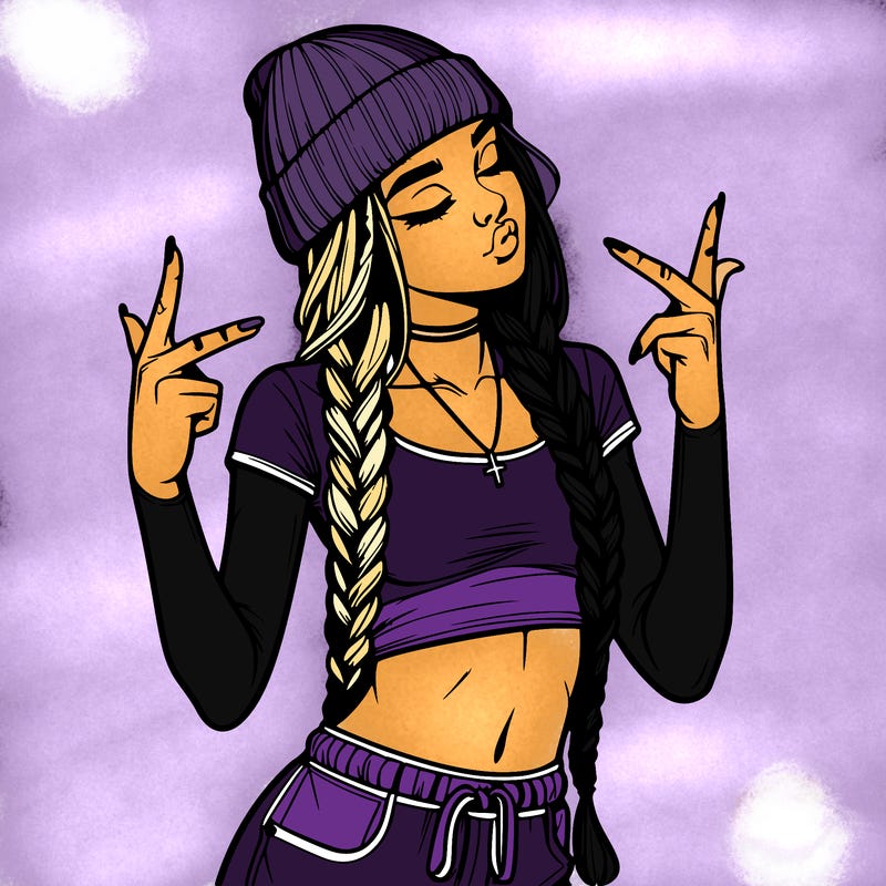realistic teenage girl with braids and a beanie and crop top doing 🫶🏼