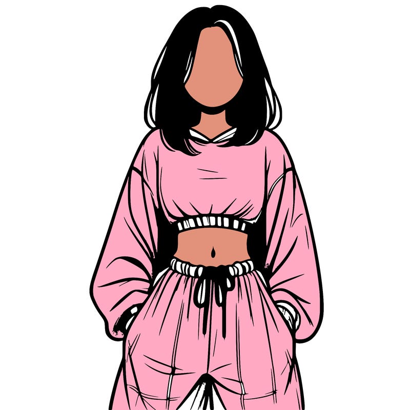 realistic girl faceless with baggy pants and a crop top