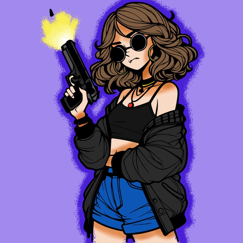 stylish teenage girl with gun