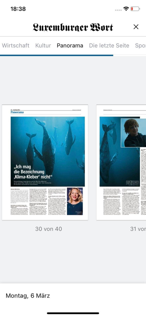 Wort E-Paper - Digitale Reproduktion des Panorama-Teils der Zeitung Luxemburger Wort in der App
