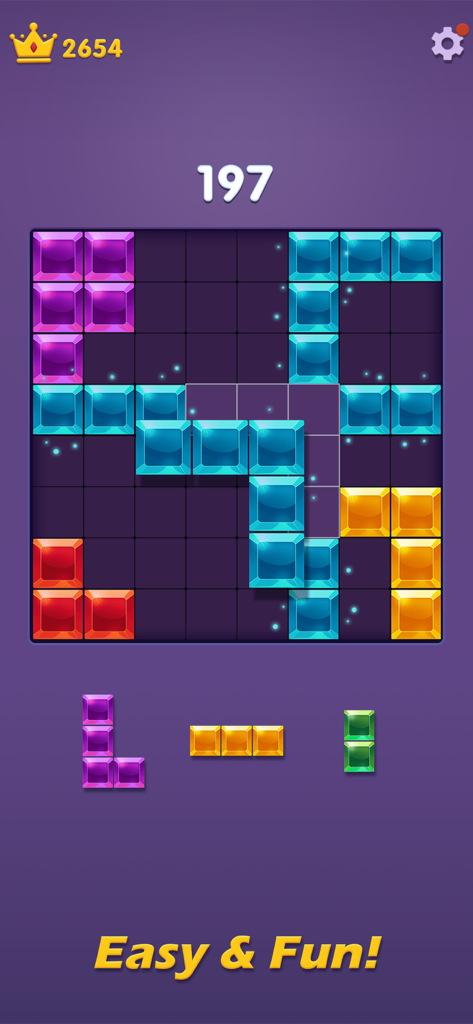 Block Puzzle Gem Blast game screen showing colorful jewel blocks on an 8x8 grid