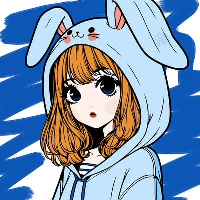 realistic girl wearing a bunny hoodie