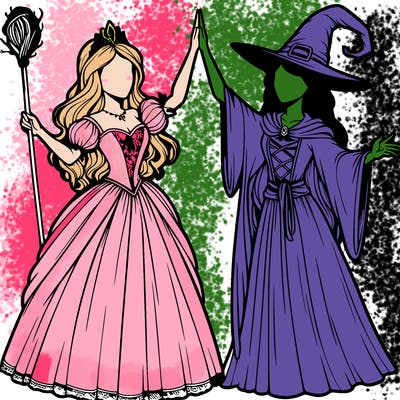 detailed realistic split of a princess and a witch