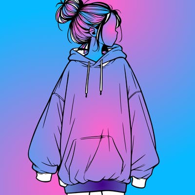 realistic girl with a oversized sweatshirt on and a bun
