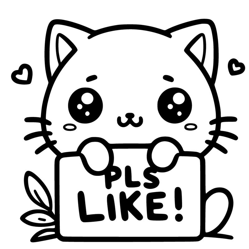cute kitty holding up a sign that says pls like!
