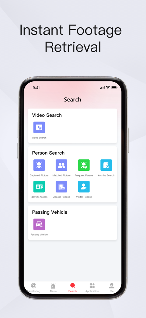 HikCentral Mobile - HikCentral Mobile search interface showing video person and vehicle footage retrieval options
