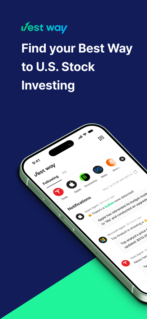 Vest Way - Investment Guide - Vest Way app interface on a smartphone showing stock market news and notifications