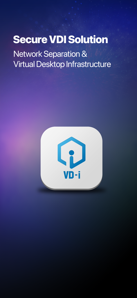 VD-i client - VD-i client app splash screen featuring Secure VDI Solution and Network Separation text