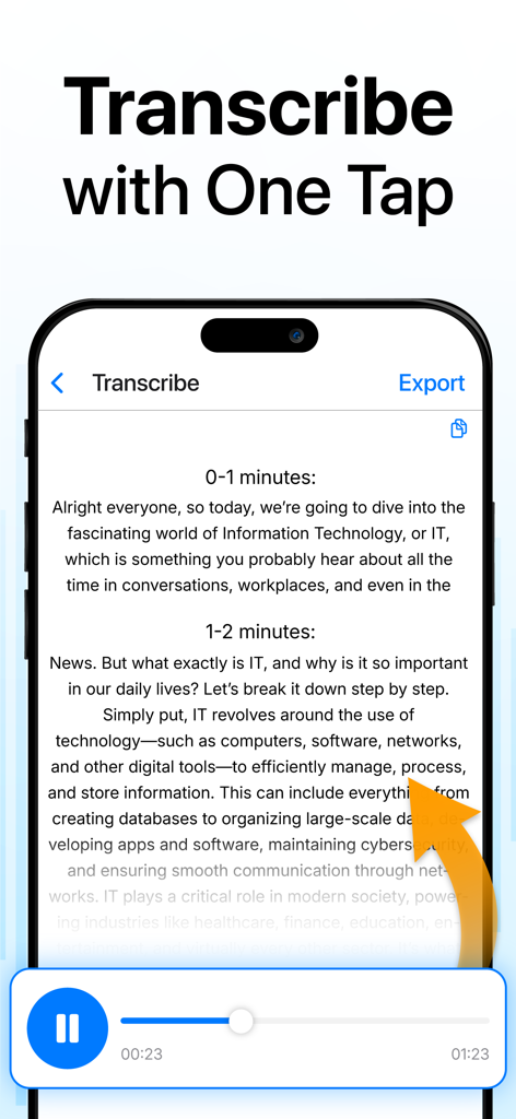 Voice Recorder・Audio Recording - ボイスレコーダーアプリの音声からテキストへの文字起こし機能を示すスマートフォンの画面
