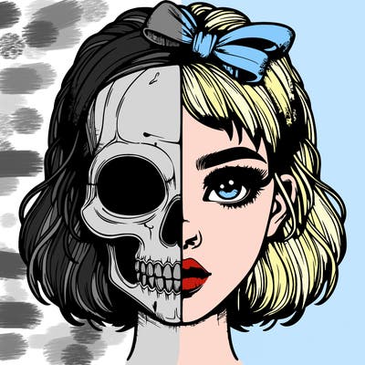 realistic girl with half skull mask
