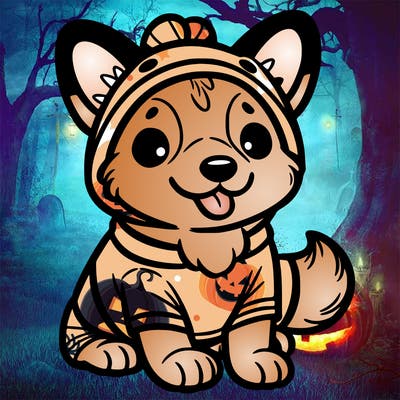 corgi wearing a costume