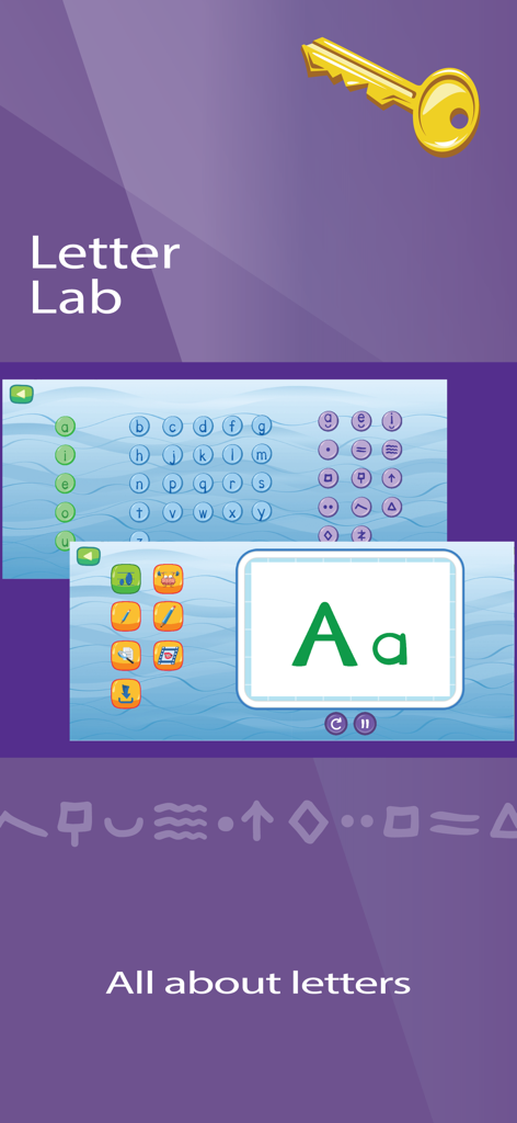Read Nardagani: Learn to Read - Letter Lab interface in the Read Nardagani app showing English alphabet and phonetic symbols.