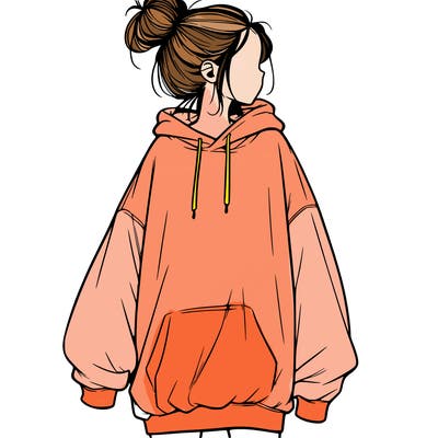 realistic girl with a oversized sweatshirt on and a bun