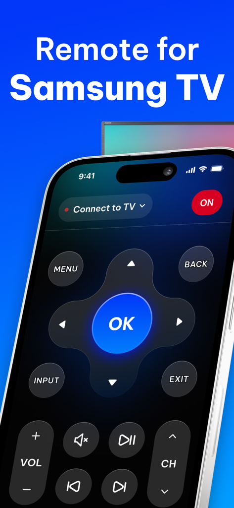 Samsung Smart TV remote control app interface on iPhone