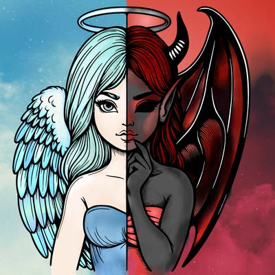 realistic angel half demon