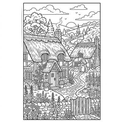 Escape to a charming English countryside with this delightful thatched cottages coloring page, perfectly designed as a bookmark. Immerse yourself in the rustic beauty of traditional homes and flourishing gardens as you bring this tranquil scene to life with your colors.