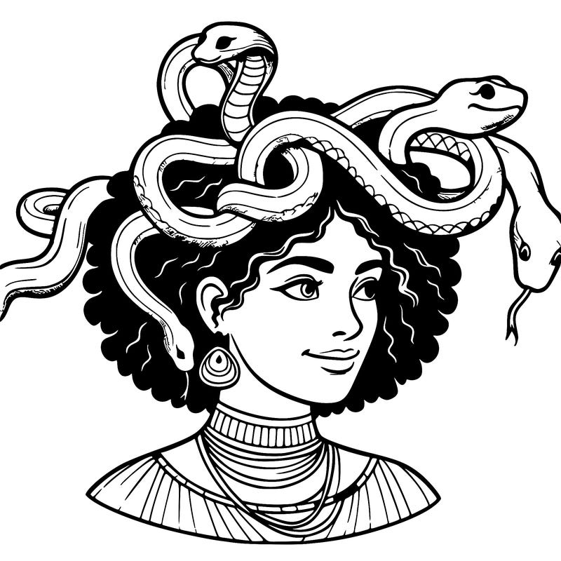 realistic woman snakes on head