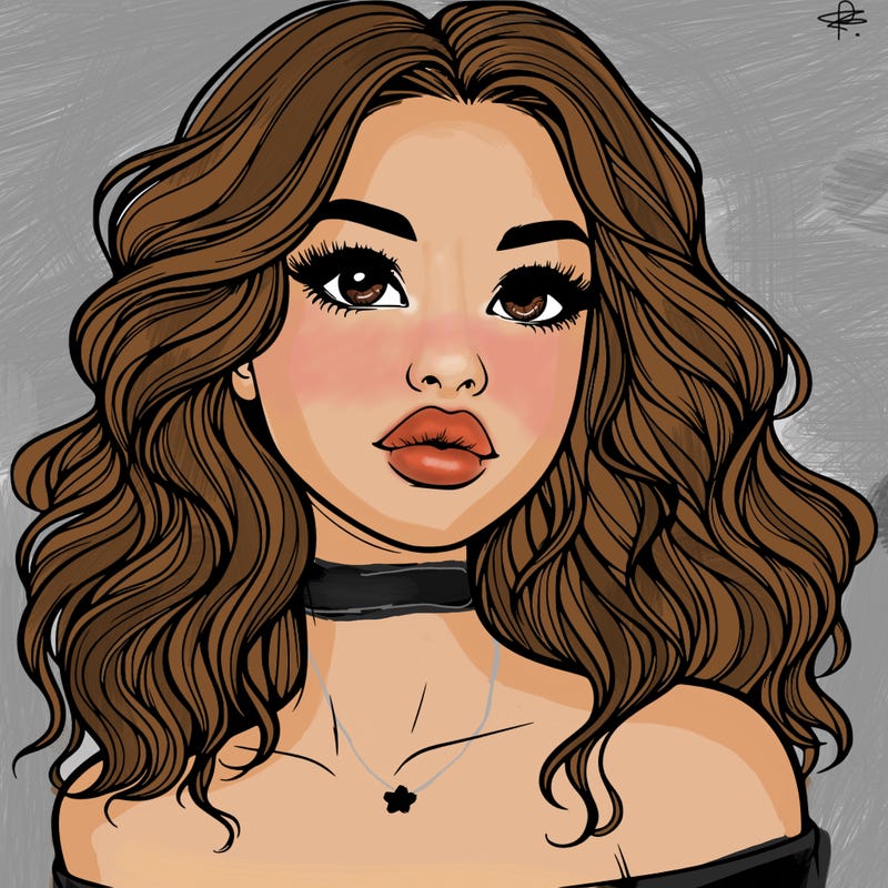 realistic girl with wavy hair and lips