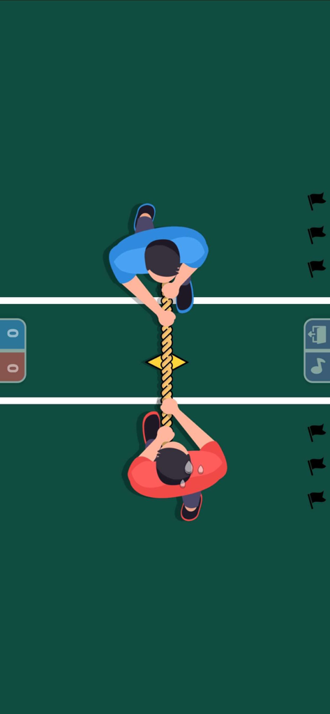2 Player Game Box Online - Top down view of two characters playing a competitive tug of war mini game on a green field