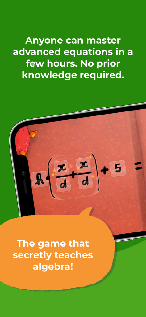 Kahoot! Algebra 2 by DragonBox - Mobile phone screen showing a game interface for solving advanced algebra equations with fractions and variables