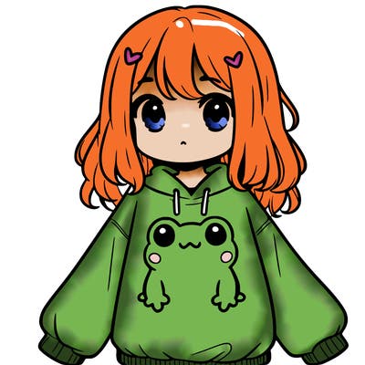 girl wearing frogging sweatshirt