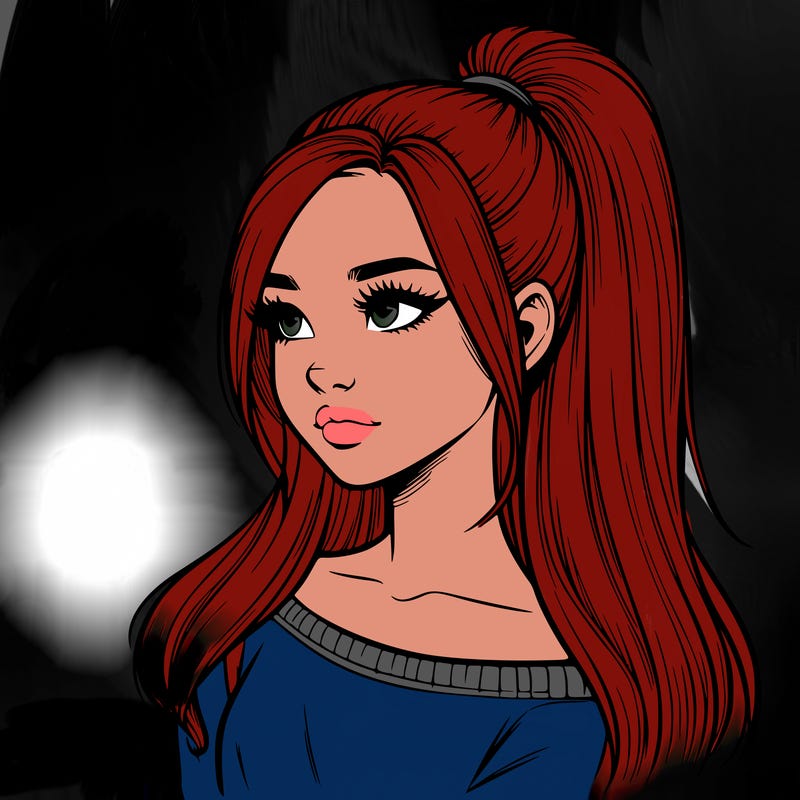 realistic girl with a high ponytail