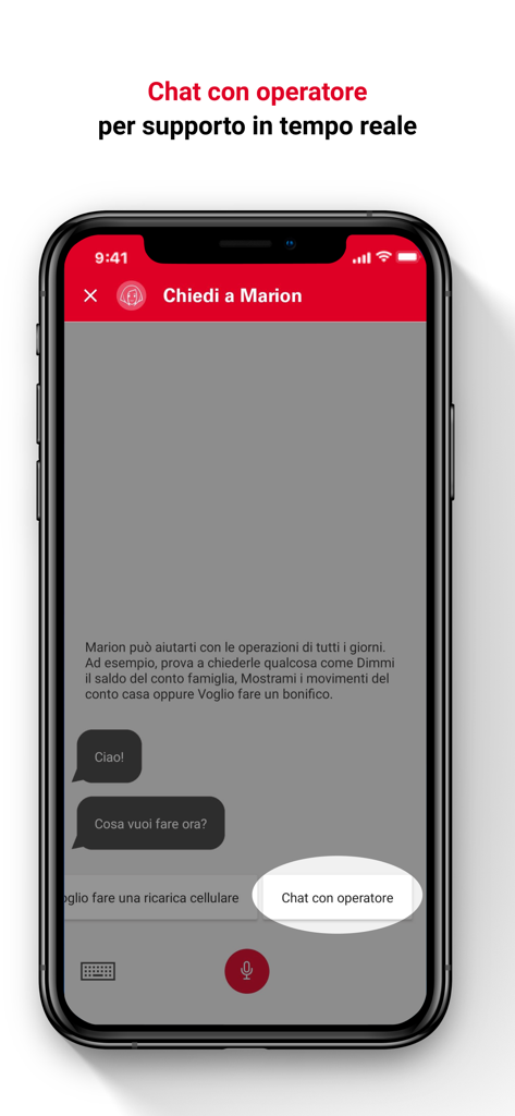 CiviBank ON - CiviBank ON mobile app screen showing the Marion virtual assistant and a real-time chat support option with an operator.
