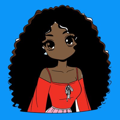 a black anime girl with long afro hair