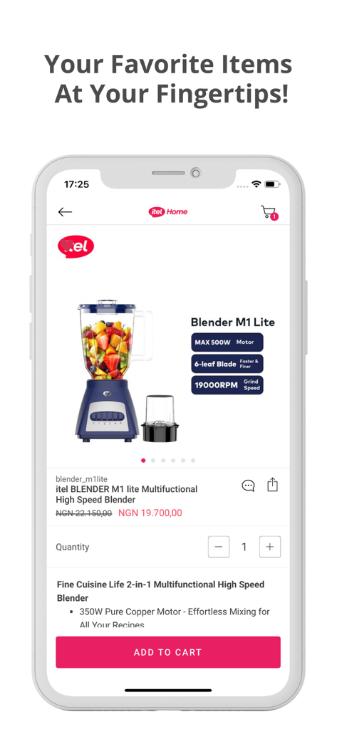 itel home shopアプリに表示されている多機能ブレンダー製品ページ