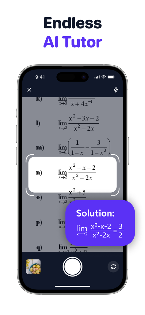 AI Homework: Solver Helper Pro - AI Homework app scanning a calculus worksheet to solve a math problem