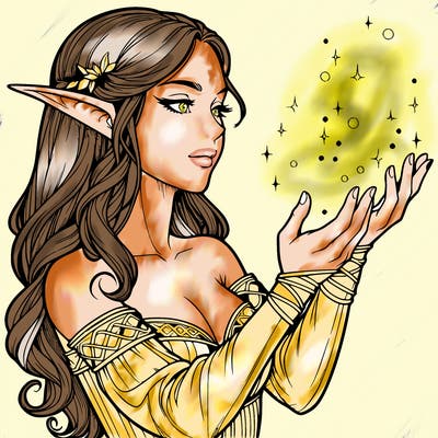 realistic elf girl doing magic