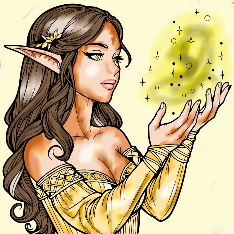 realistic elf girl doing magic